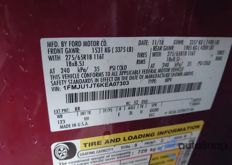 2019 Ford Expedition Xlt from USA, damaged, VIN 1FMJU1JT6KEA07303